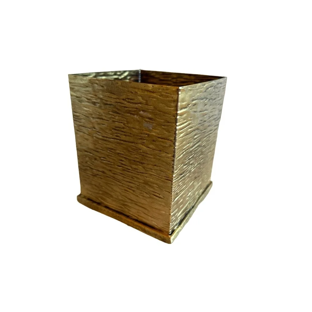 Vintage 1970s Brass Upright Tissue Box Cover Ribbon Detail